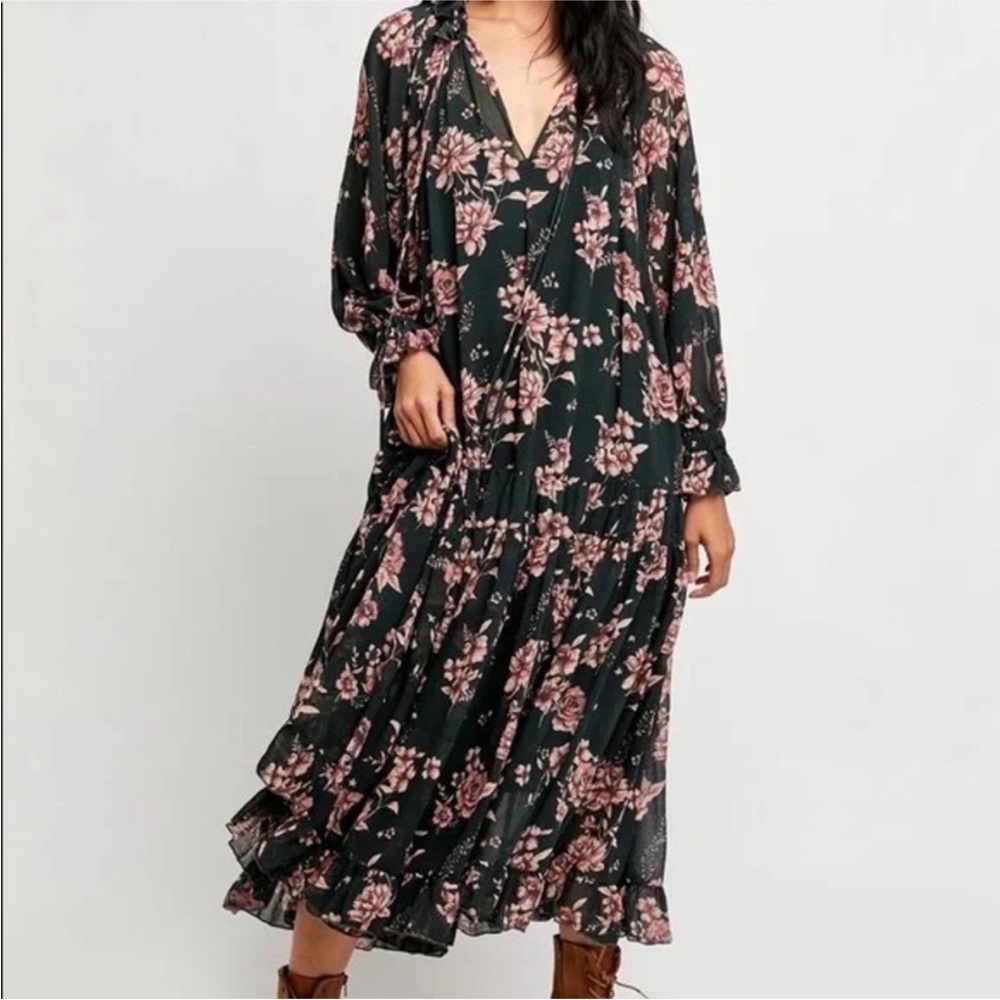 Free People Feeling Groovy Green Floral Maxi Dress Size S